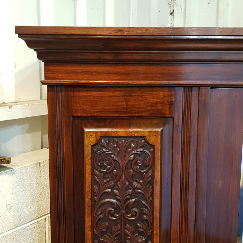 ANTIQUE SMALL EDWARDIAN ART NOUVEAU MAHOGANY & WALNUT TRIPLE WARDROBE C1900 View V