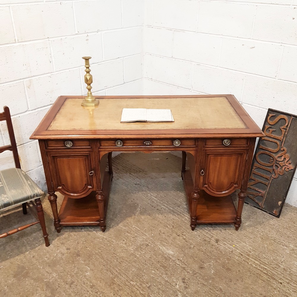 ANTIQUE EDWARDIAN MAHOGANY LEATHER TOPPED TWIN  PEDESTAL DESK 1900