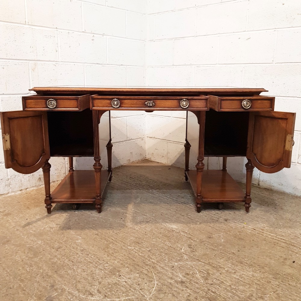 ANTIQUE EDWARDIAN MAHOGANY LEATHER TOPPED TWIN  PEDESTAL DESK 1900 View V