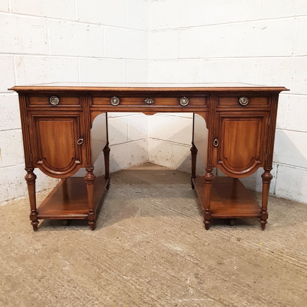 ANTIQUE EDWARDIAN MAHOGANY LEATHER TOPPED TWIN  PEDESTAL DESK 1900 View VI