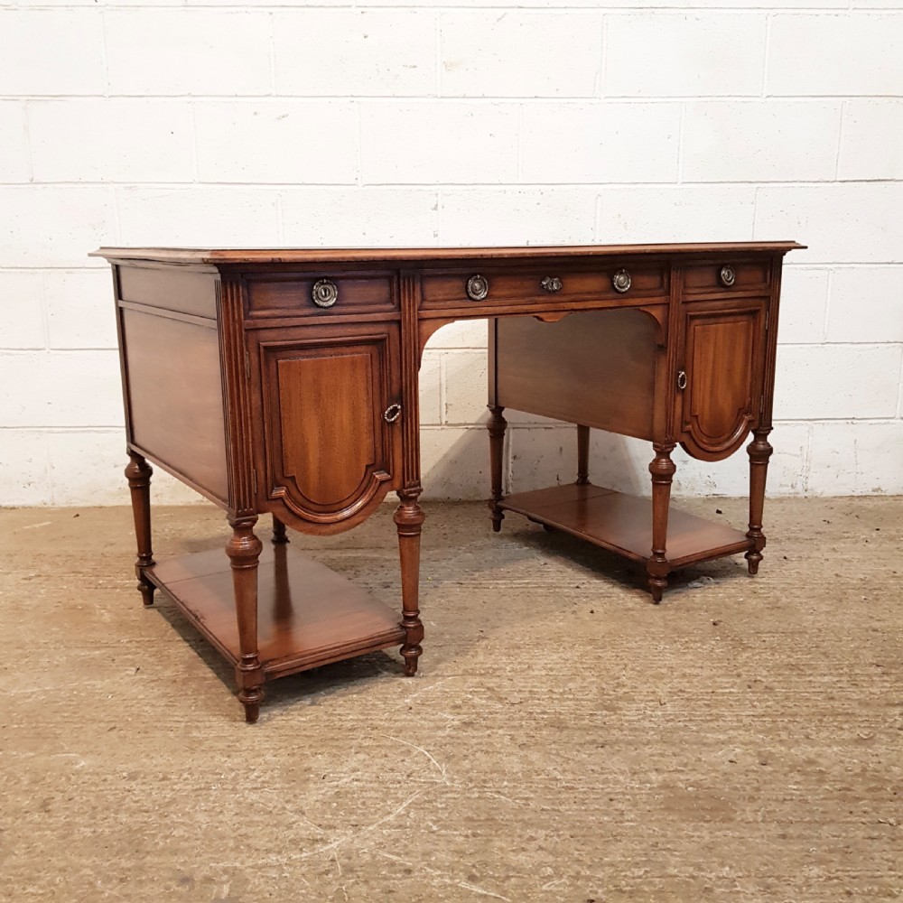 ANTIQUE EDWARDIAN MAHOGANY LEATHER TOPPED TWIN  PEDESTAL DESK 1900 View VII
