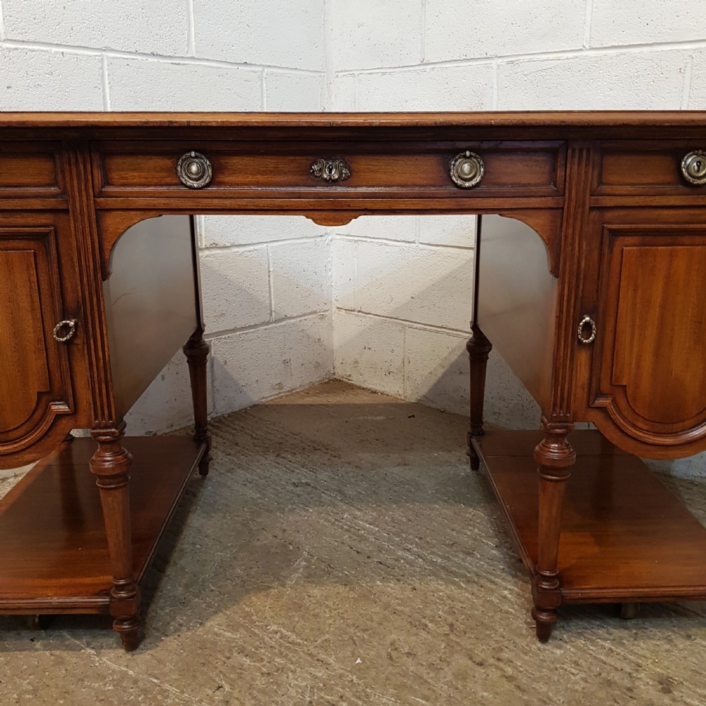 ANTIQUE EDWARDIAN MAHOGANY LEATHER TOPPED TWIN  PEDESTAL DESK 1900 View IX