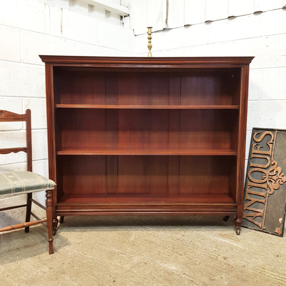 ANTIQUE EDWARDIAN MAHOGANY OPEN BOOKCASE C1900