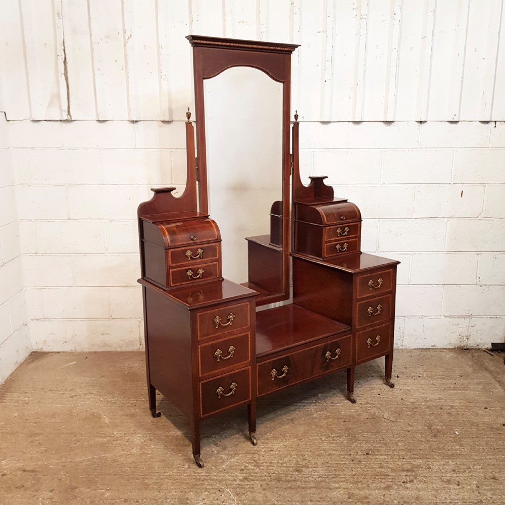 ANTIQUE LARGE EDWARDIAN INLAID MAHOGANY DRESSING TABLE C1900 View III