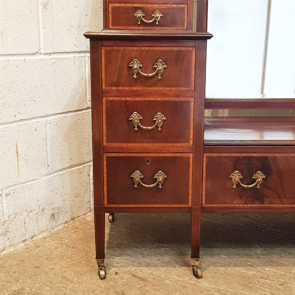 ANTIQUE LARGE EDWARDIAN INLAID MAHOGANY DRESSING TABLE C1900 View IV