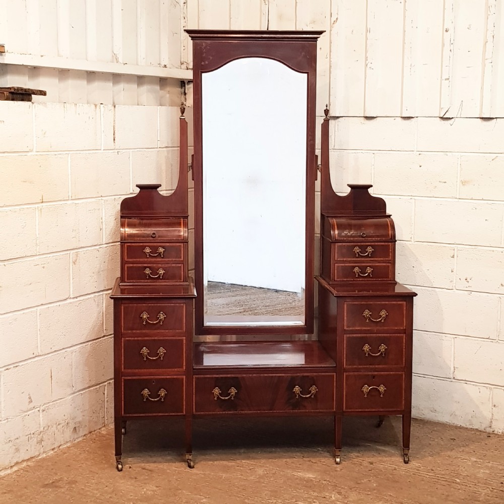 ANTIQUE LARGE EDWARDIAN INLAID MAHOGANY DRESSING TABLE C1900 View VI
