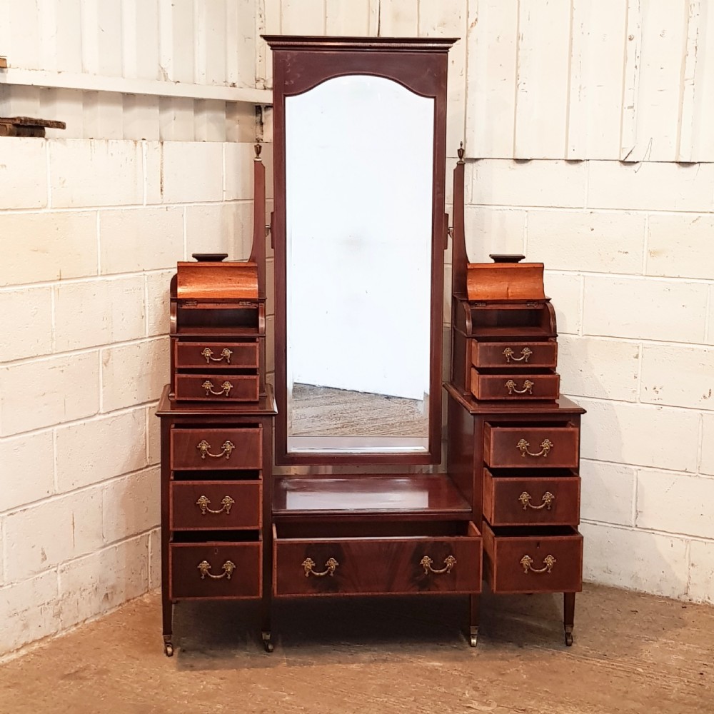 ANTIQUE LARGE EDWARDIAN INLAID MAHOGANY DRESSING TABLE C1900 View VII