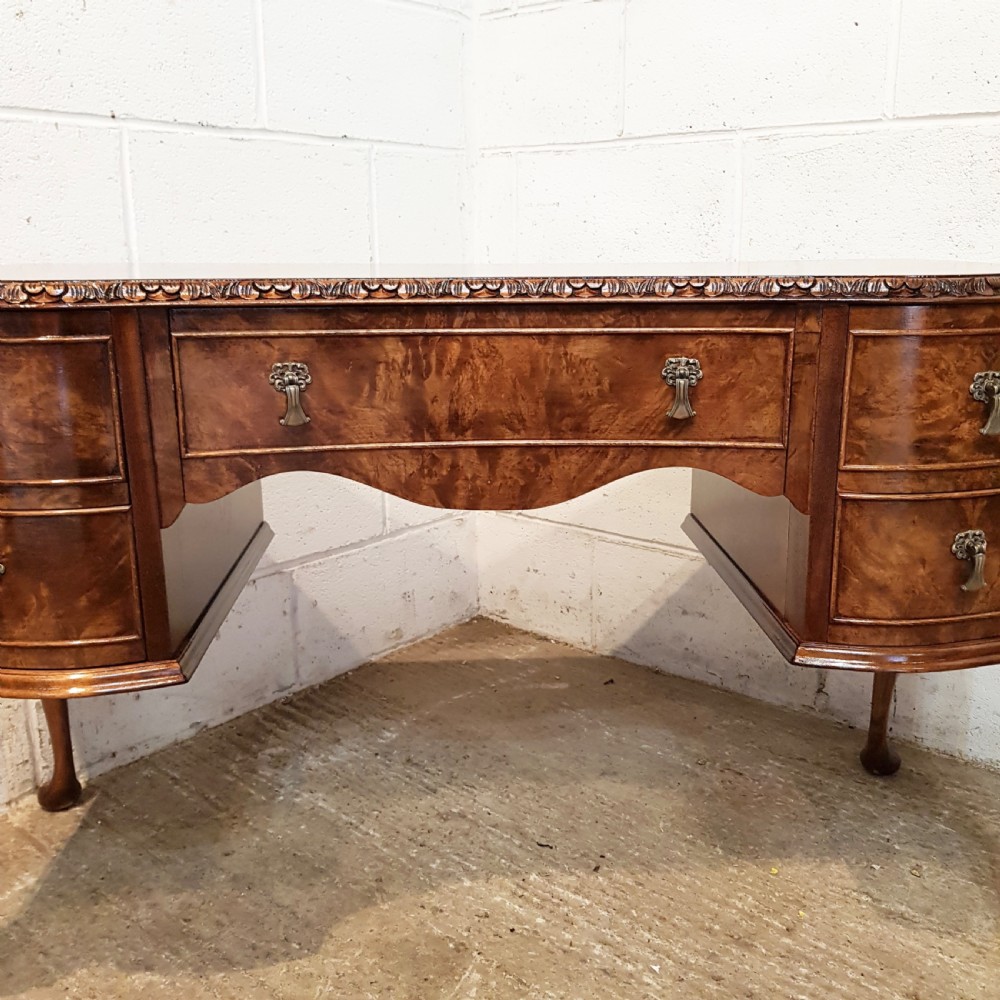 ANTIQUE BURR WALNUT SERPENTINE SHAPED DESK C1920 View II