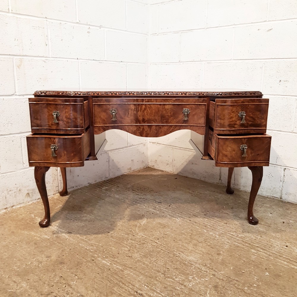 ANTIQUE BURR WALNUT SERPENTINE SHAPED DESK C1920 View III