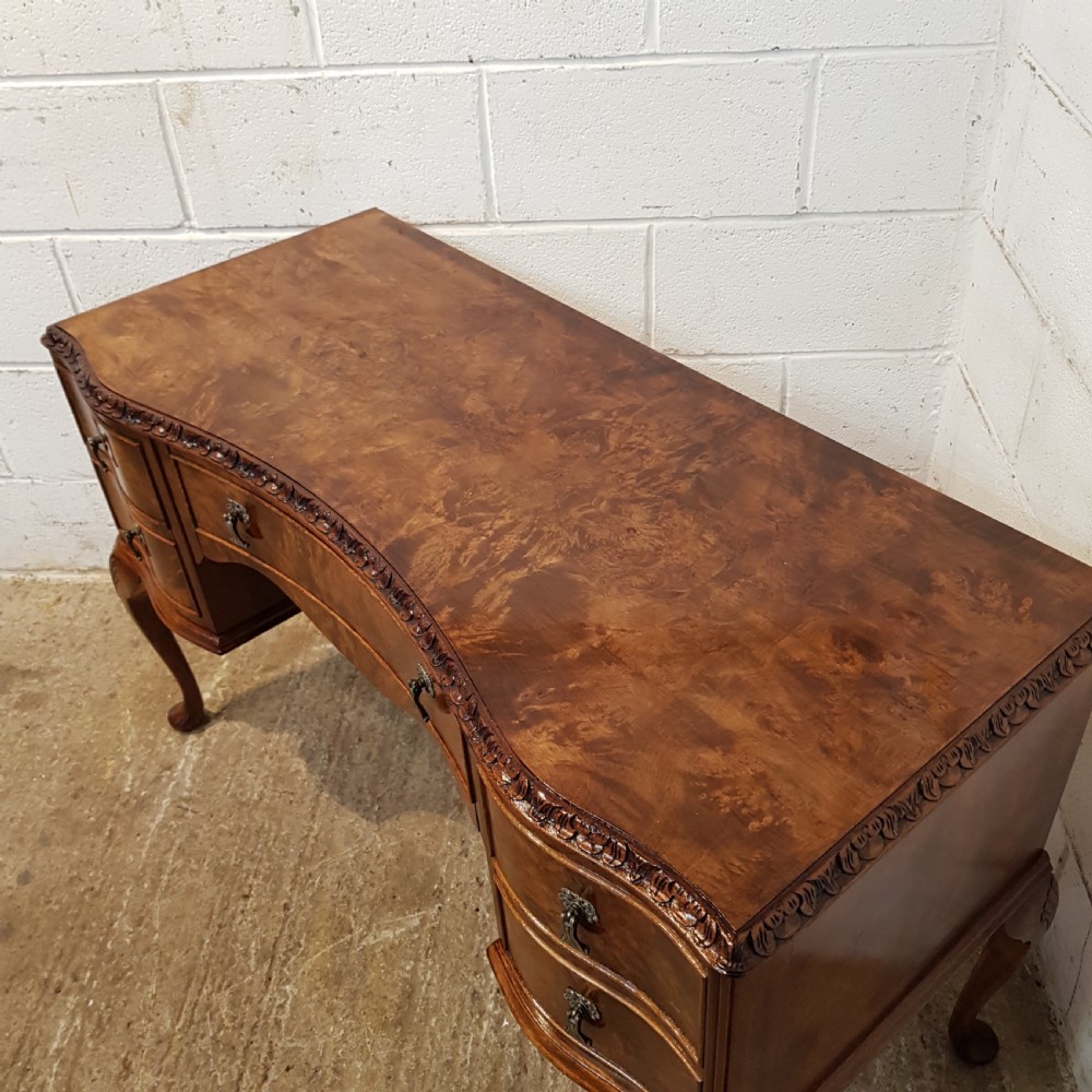 ANTIQUE BURR WALNUT SERPENTINE SHAPED DESK C1920 View IV