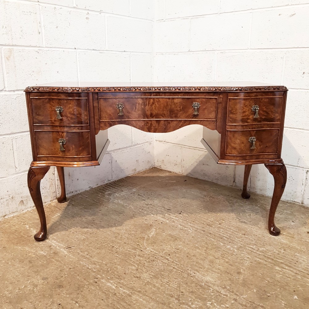 ANTIQUE BURR WALNUT SERPENTINE SHAPED DESK C1920 View V