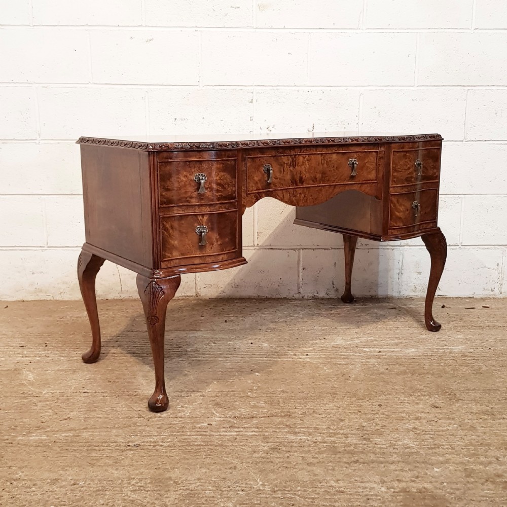 ANTIQUE BURR WALNUT SERPENTINE SHAPED DESK C1920 View VI