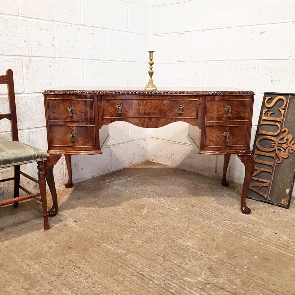 ANTIQUE BURR WALNUT SERPENTINE SHAPED DESK C1920 View VII