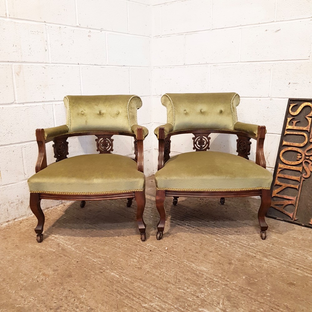 ANTIQUE PAIR EDWARDIAN MAHOGANY TUB CHAIRS C1900