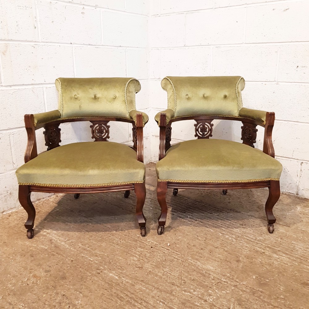 ANTIQUE PAIR EDWARDIAN MAHOGANY TUB CHAIRS C1900 View II