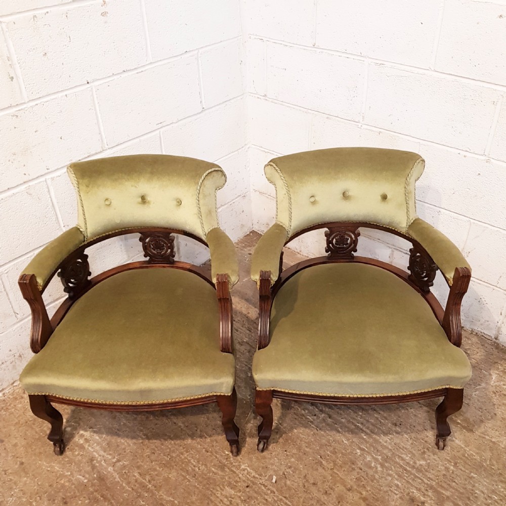 ANTIQUE PAIR EDWARDIAN MAHOGANY TUB CHAIRS C1900 View VII