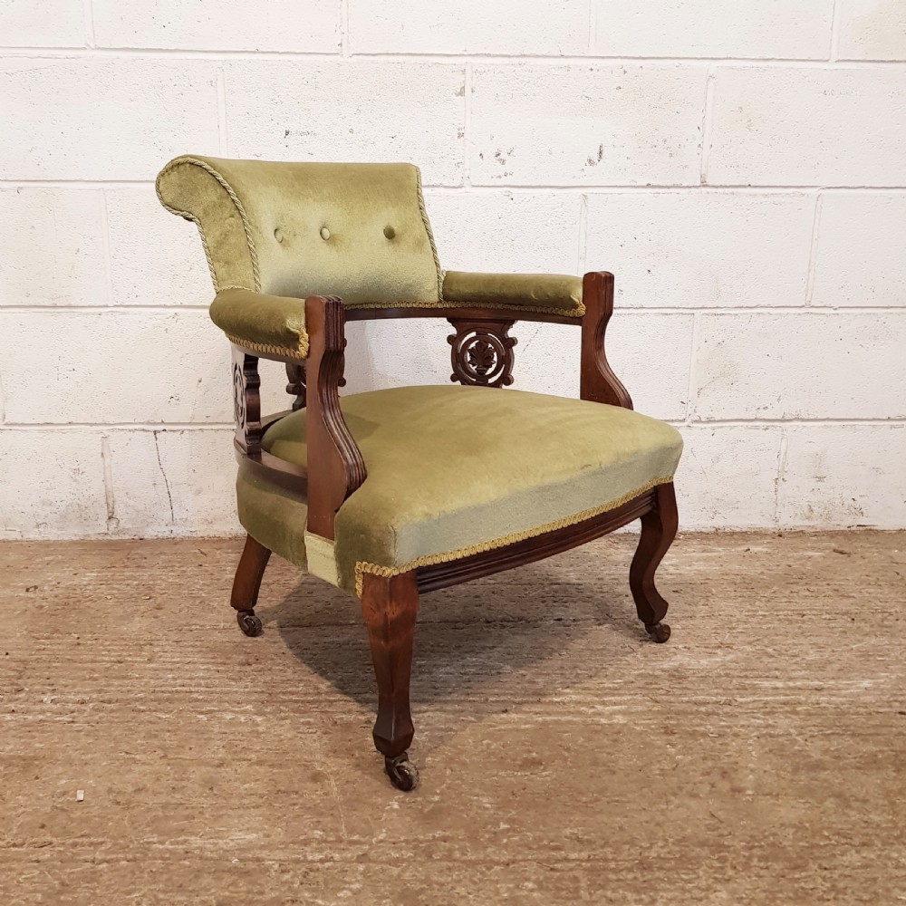 ANTIQUE PAIR EDWARDIAN MAHOGANY TUB CHAIRS C1900 View X