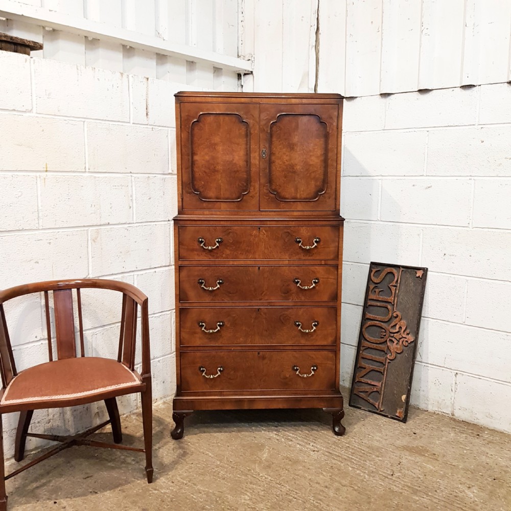 ANTIQUE QUALITY BURR WALNUT TALLBOY C1920
