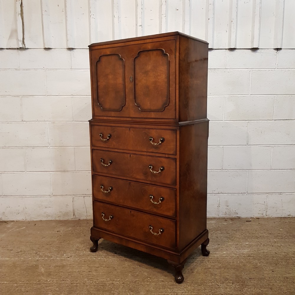 ANTIQUE QUALITY BURR WALNUT TALLBOY C1920 View IV