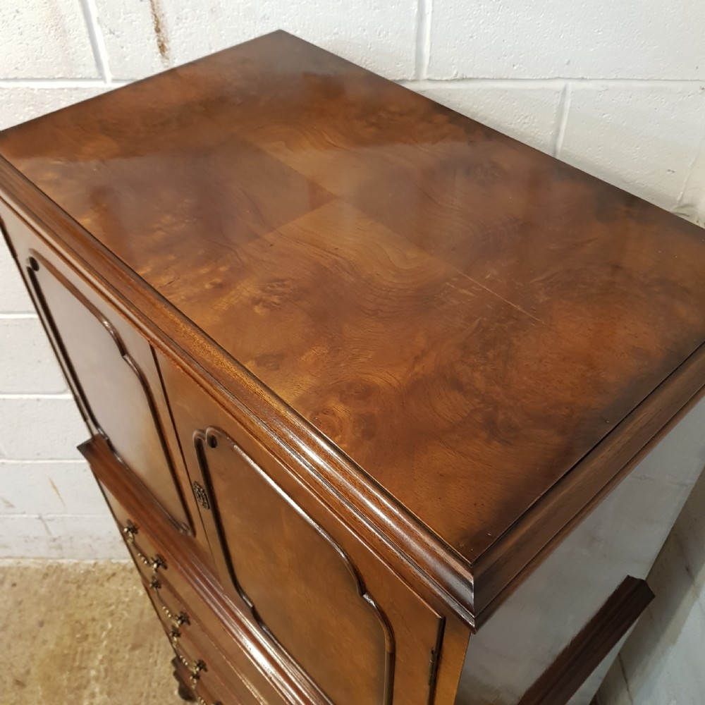 ANTIQUE QUALITY BURR WALNUT TALLBOY C1920 View V