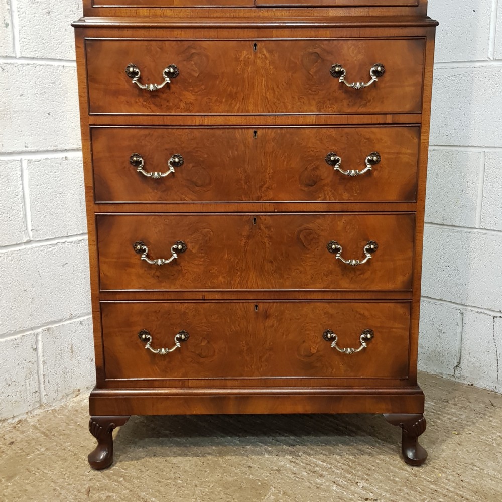 ANTIQUE QUALITY BURR WALNUT TALLBOY C1920 View VI