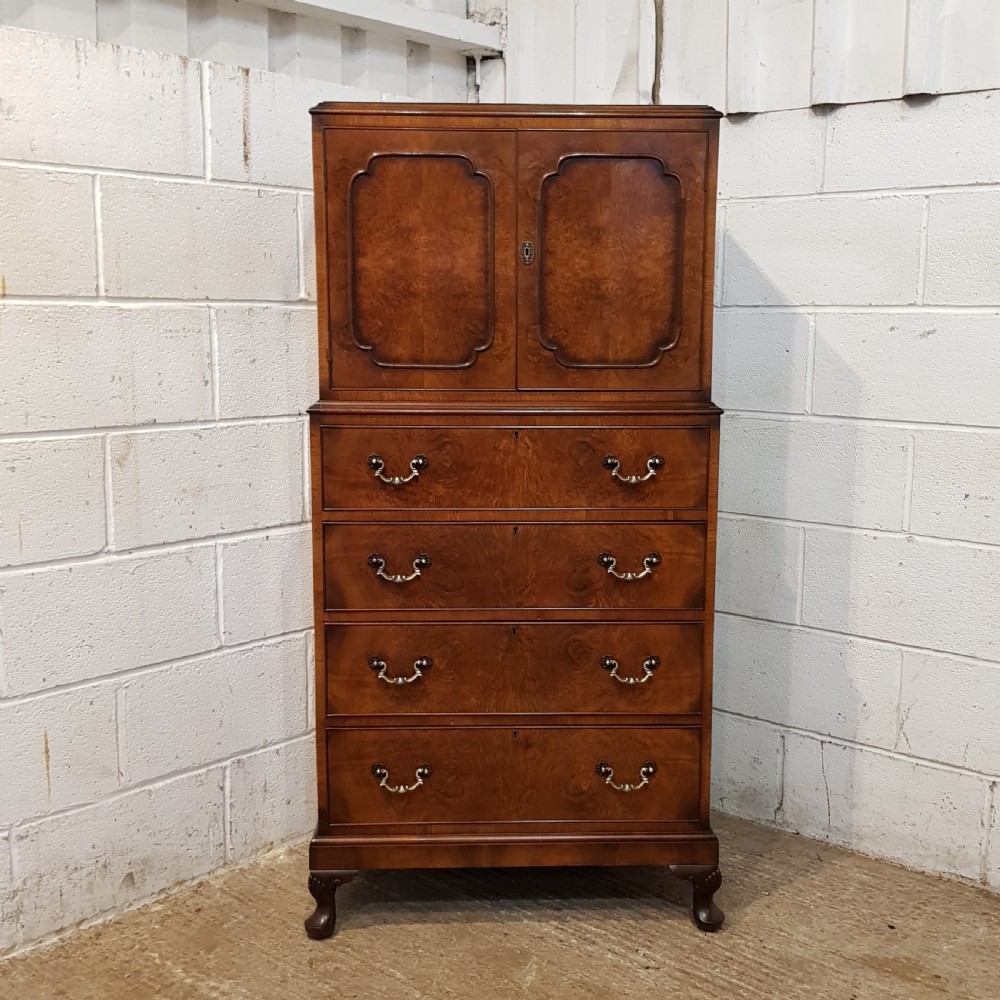 ANTIQUE QUALITY BURR WALNUT TALLBOY C1920 View VII