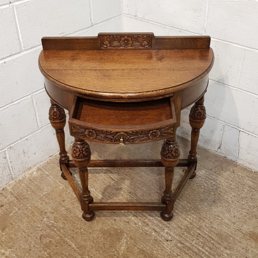 ANTIQUE CARVED OAK MAPLES DEMI LUNE SIDE TABLE C1920 View IV