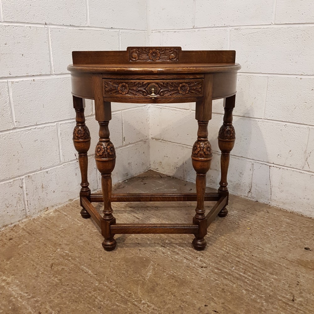 ANTIQUE CARVED OAK MAPLES DEMI LUNE SIDE TABLE C1920 View VI