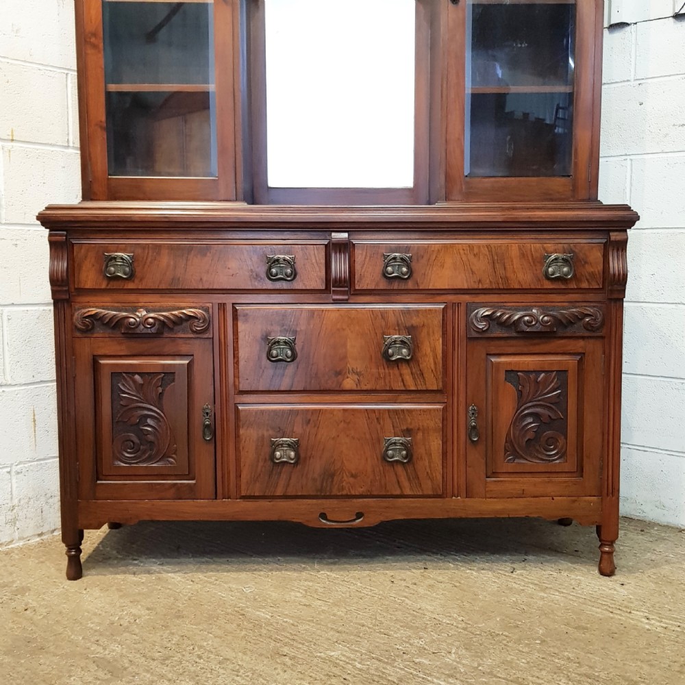 ANTIQUE TALL ART NOUVEAU MAHOGANY AND WALNUT SIDEBOARD C1890 View V