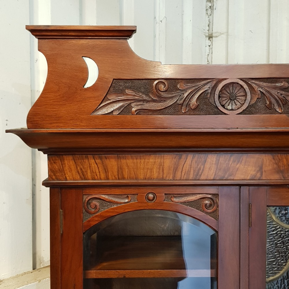ANTIQUE TALL ART NOUVEAU MAHOGANY AND WALNUT SIDEBOARD C1890 View VI