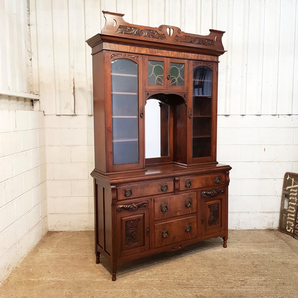 ANTIQUE TALL ART NOUVEAU MAHOGANY AND WALNUT SIDEBOARD C1890 View VII