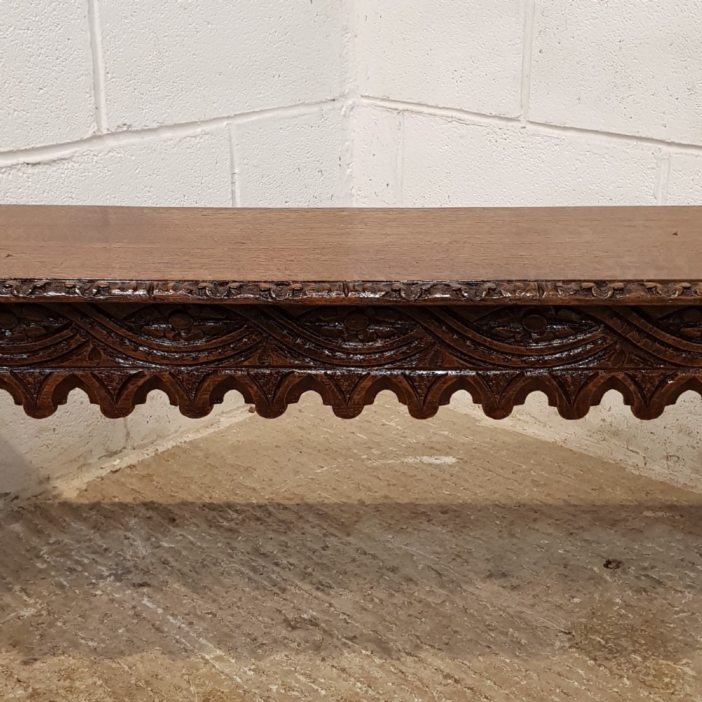 ANTIQUE VICTORIAN CARVED OAK HALL BENCH C1880 View IV