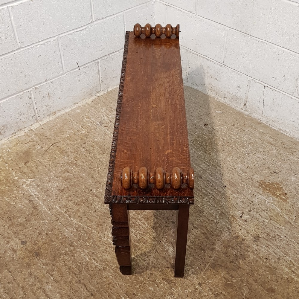 ANTIQUE VICTORIAN CARVED OAK HALL BENCH C1880 View VI
