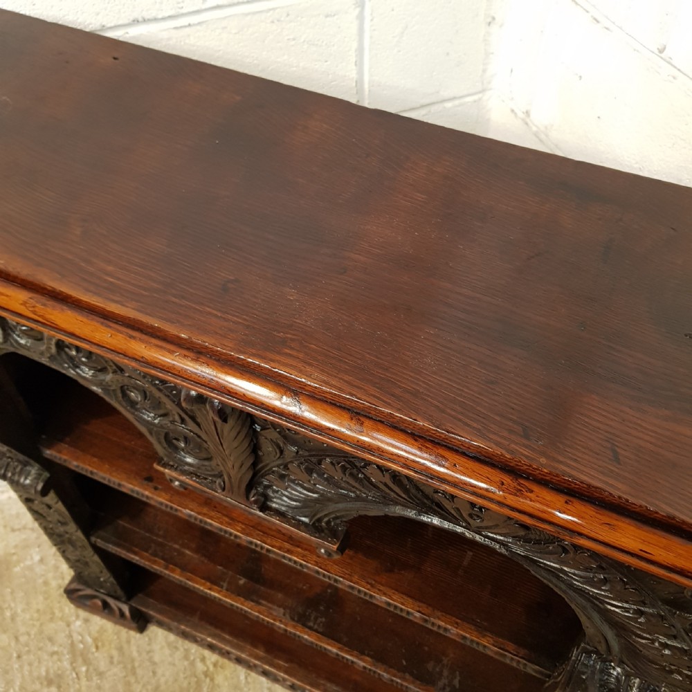 ANTIQUE VICTORIAN CARVED GOTHIC OAK OPEN BOOKCASE C1880 View VIII