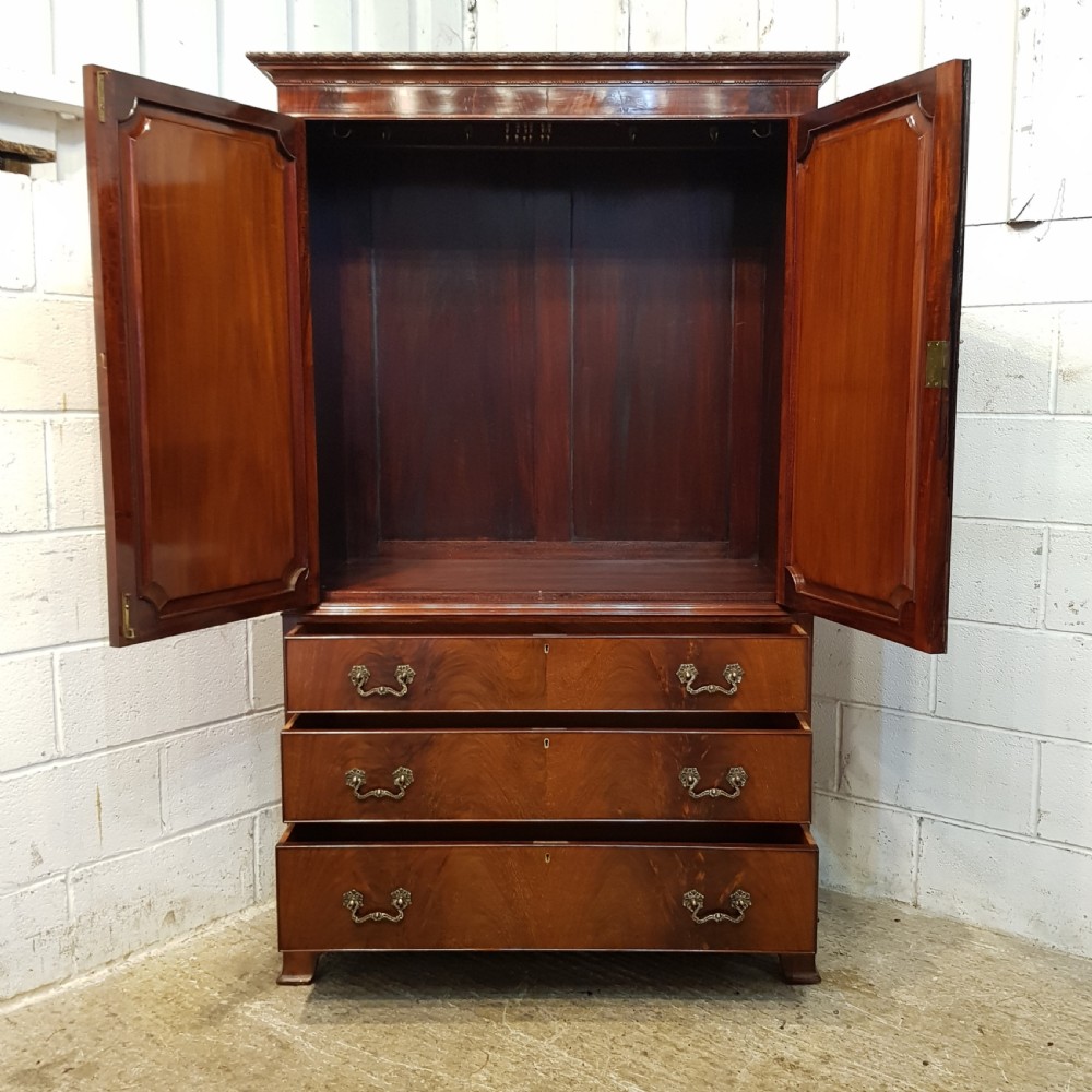 ANTIQUE EDWARDIAN FLAMED MAHOGANY CLOTHES PRESS BY DENBY & SPINKS C1900 View IV