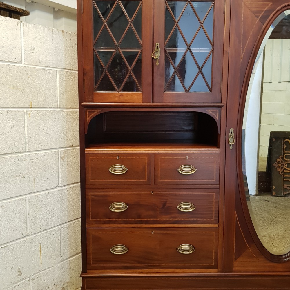ANTIQUE LATE VICTORIAN MAHOGANY COMBINATION WARDROBE C1890 View III