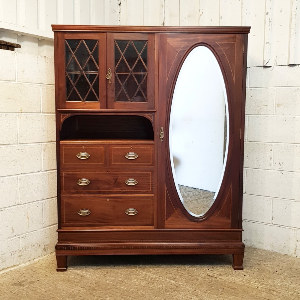 ANTIQUE LATE VICTORIAN MAHOGANY COMBINATION WARDROBE C1890 View IV