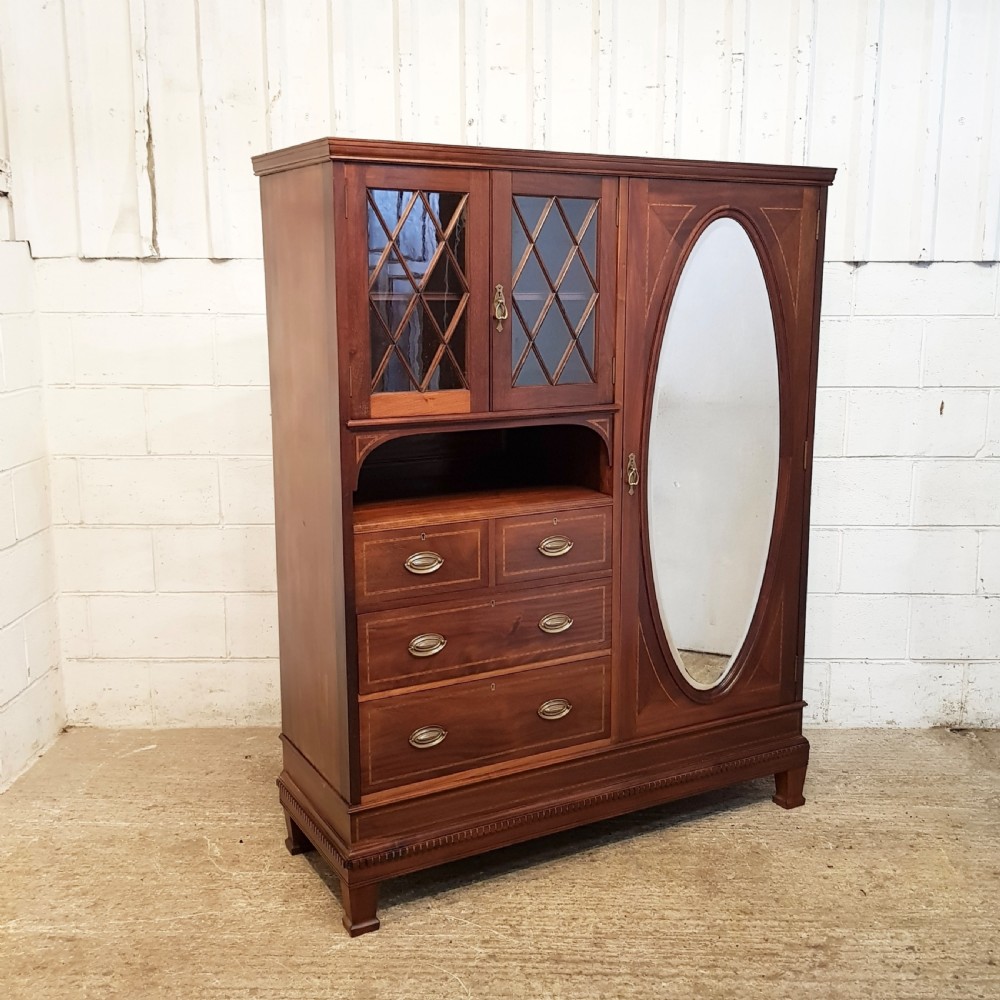 ANTIQUE LATE VICTORIAN MAHOGANY COMBINATION WARDROBE C1890 View V
