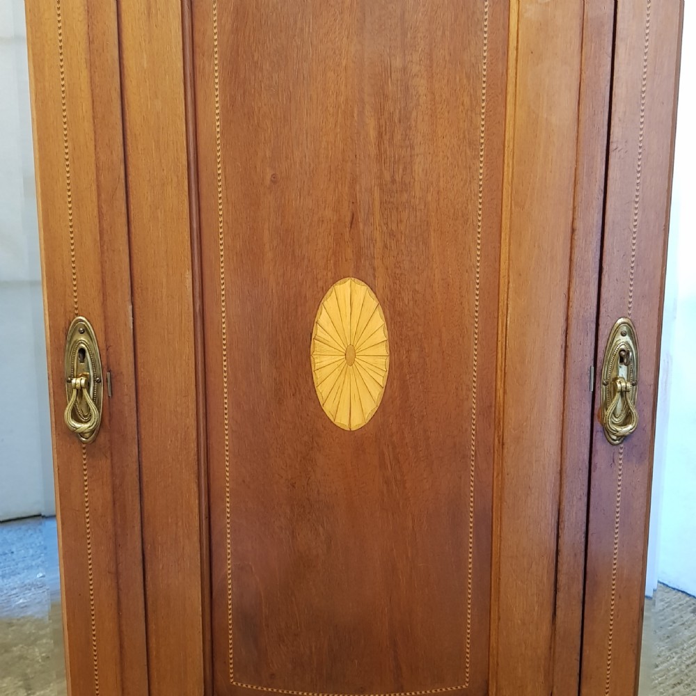 ANTIQUE EDWARDIAN INLAID MAHOGANY TRIPLE WARDROBE 1900 View III