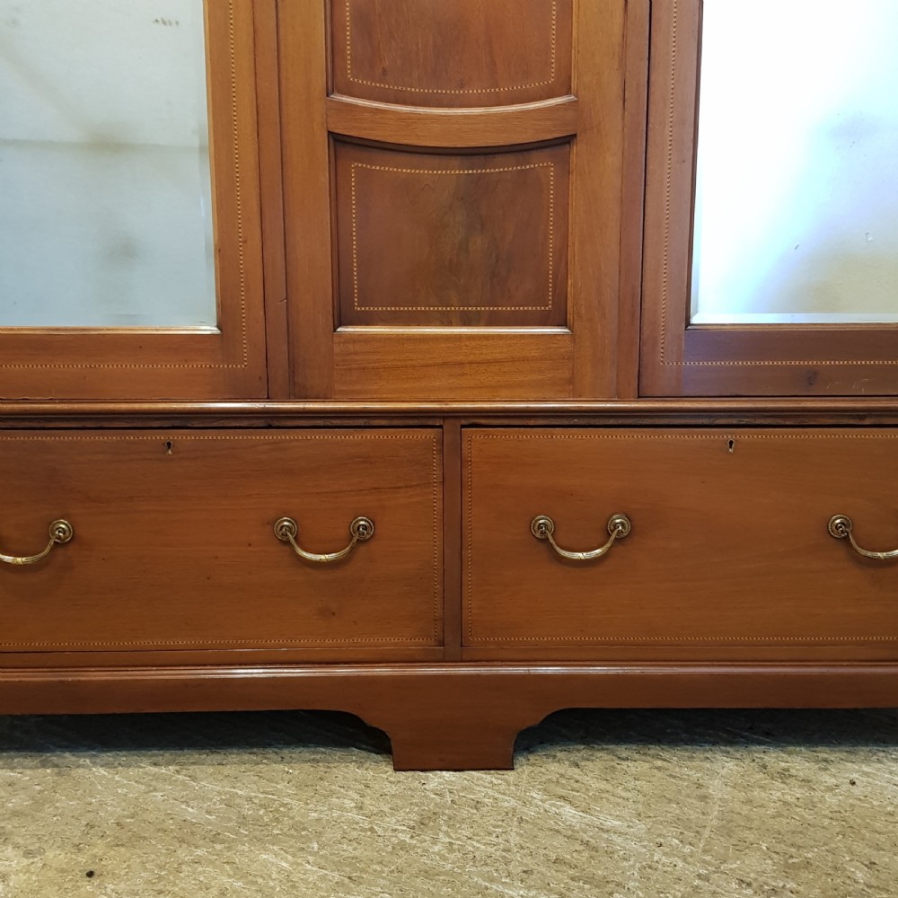 ANTIQUE EDWARDIAN INLAID MAHOGANY TRIPLE WARDROBE 1900 View IV