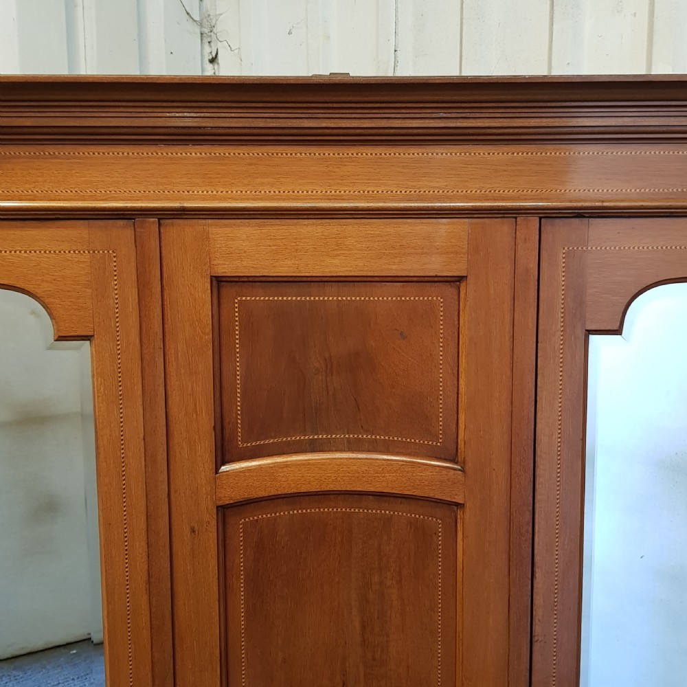 ANTIQUE EDWARDIAN INLAID MAHOGANY TRIPLE WARDROBE 1900 View V