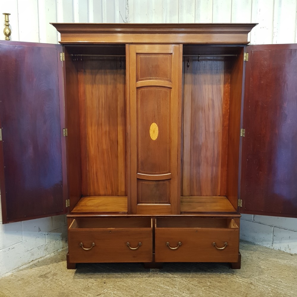 ANTIQUE EDWARDIAN INLAID MAHOGANY TRIPLE WARDROBE 1900 View VI