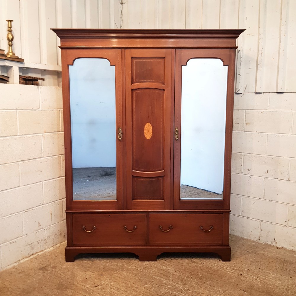 ANTIQUE EDWARDIAN INLAID MAHOGANY TRIPLE WARDROBE 1900 View VII
