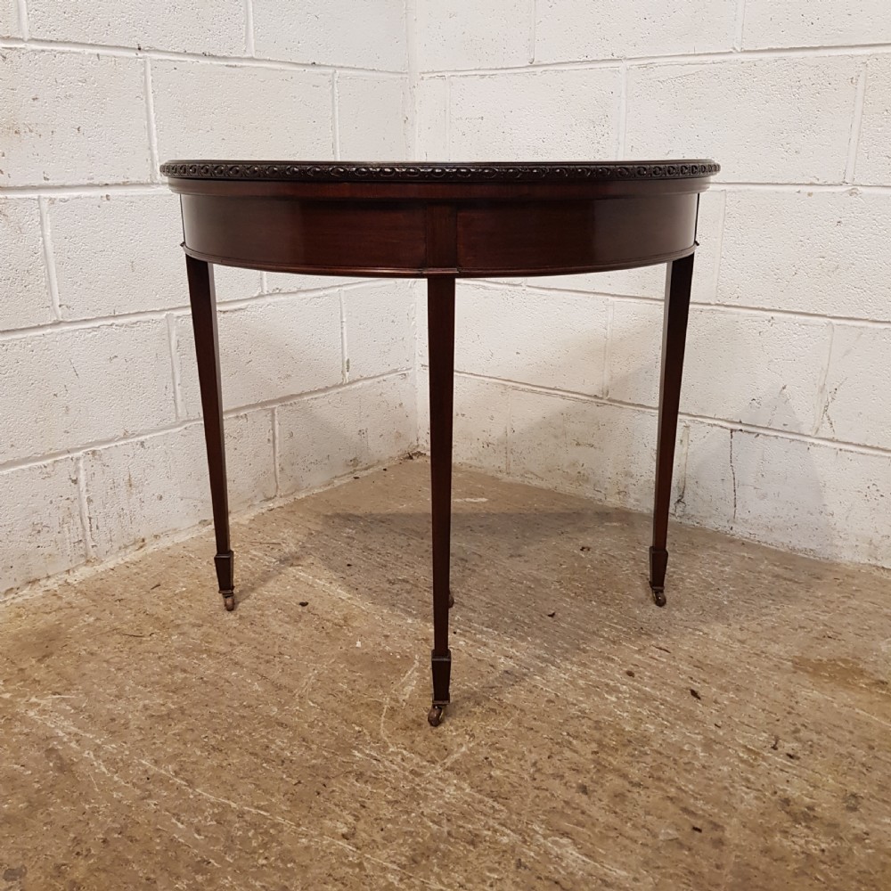 ANTIQUE EDWARDIAN MAHOGANY DEMI LUNE FOLD OVER GAMES TABLE C1900 View II