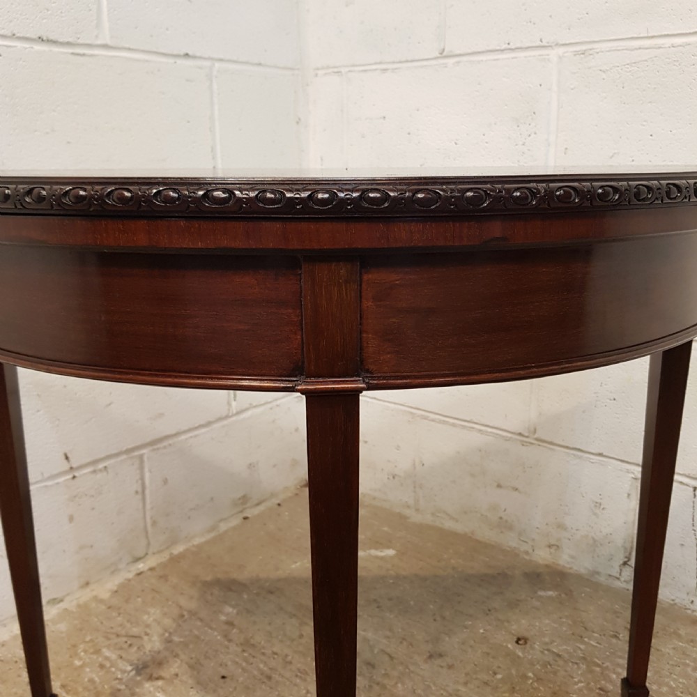 ANTIQUE EDWARDIAN MAHOGANY DEMI LUNE FOLD OVER GAMES TABLE C1900 View VII
