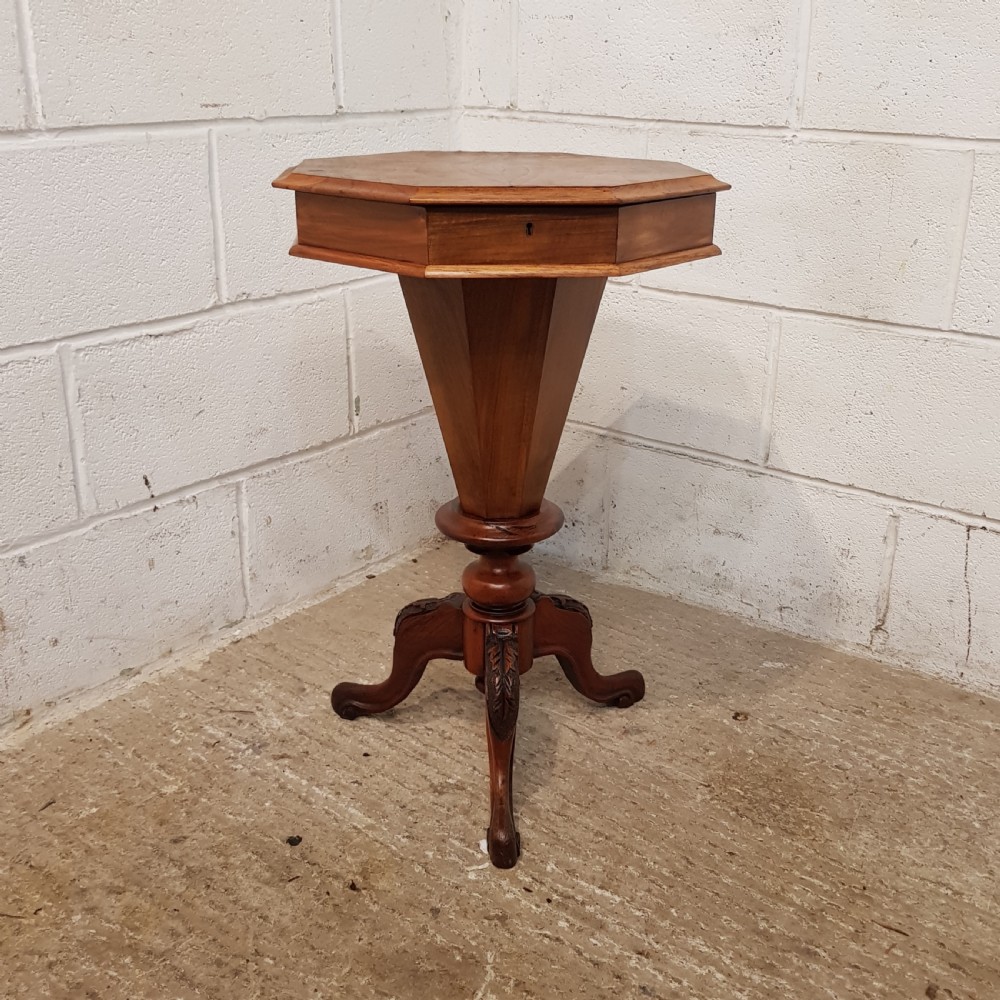 ANTIQUE VICTORIAN WALNUT TRUMPET WORK SEWING BOX C1880 View II