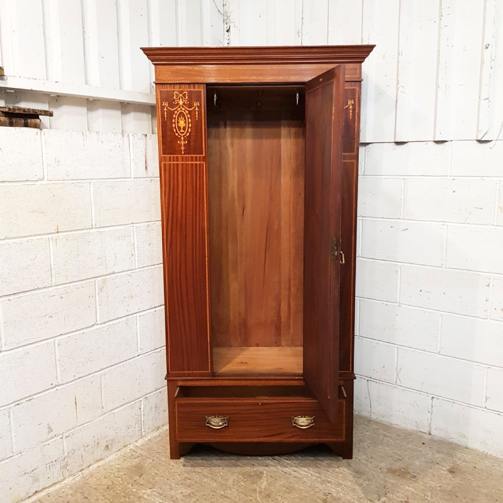 ANTIQUE EDWARDIAN INLAID MAHOGANY SINGLE WARDROBE C1900 View III