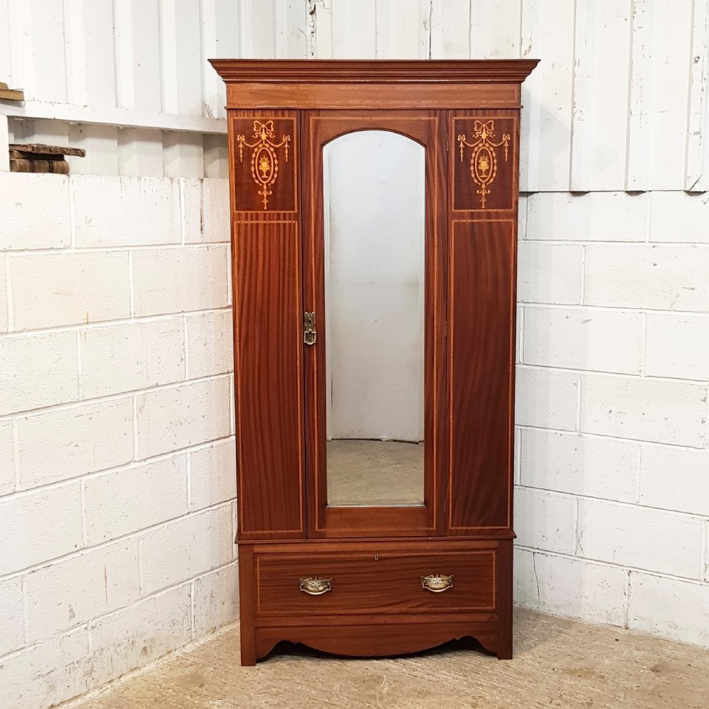 ANTIQUE EDWARDIAN INLAID MAHOGANY SINGLE WARDROBE C1900 View IV