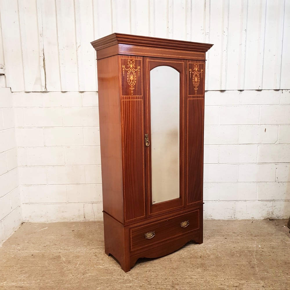 ANTIQUE EDWARDIAN INLAID MAHOGANY SINGLE WARDROBE C1900 View VI