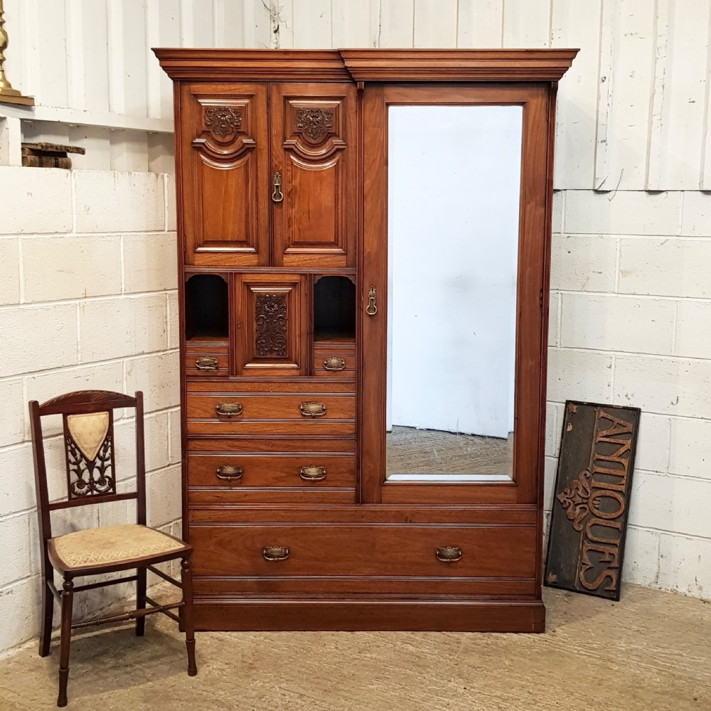 ANTIQUE LATE VICTORIAN WALNUT COMBINATION WARDROBE C1890